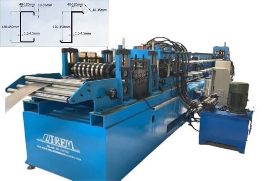 2mm 20 Stations Cz Purlin Roll Forming Machine Gearbox Driven